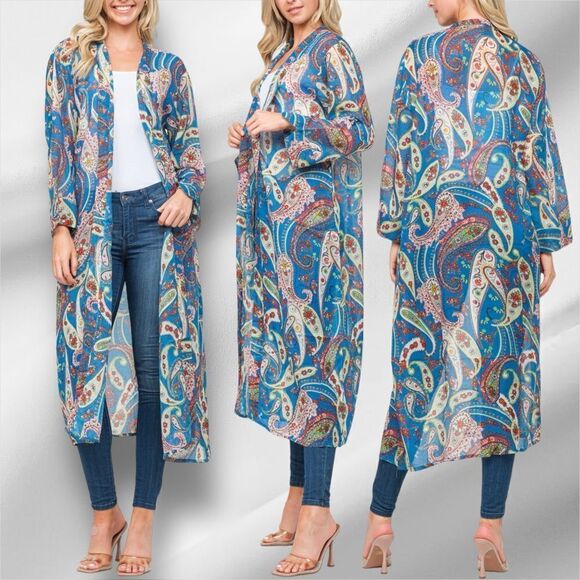 Raj Accessories - RAJ L.A Women’s Kayla Paisley Print Kimono in Rosco Blue Color One Size Fits All